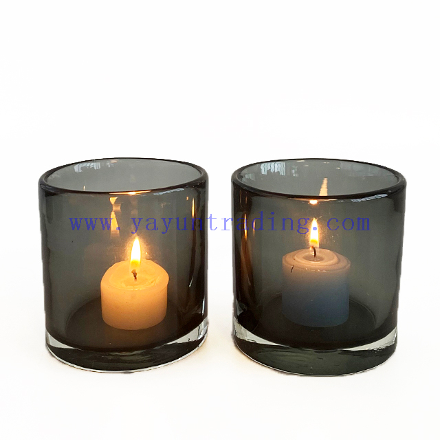 High Quality Shiny Smoky Gray Votive Handblown Glass Candle Jar