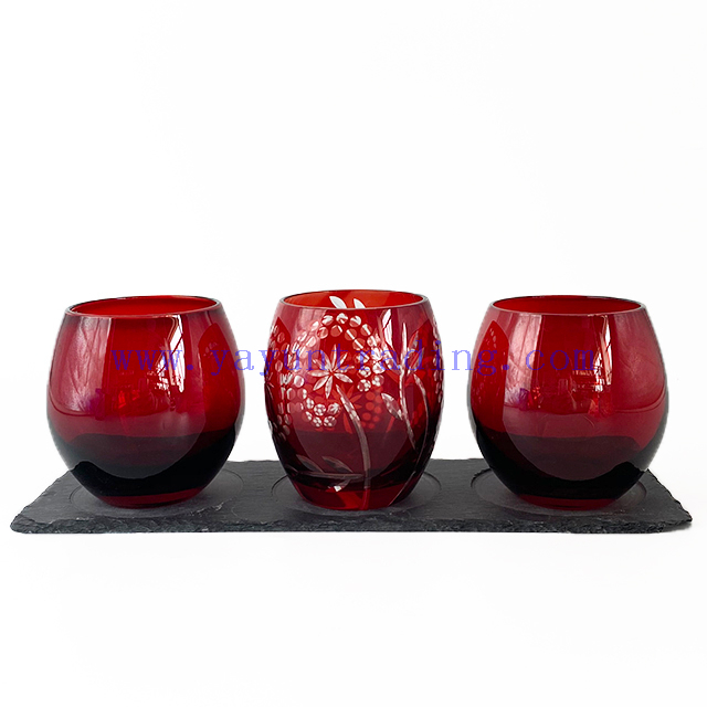 Hot Sale Popular Hand Carved Overlay Copper Red Glass Drinking Cup