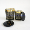 200ml 400ml Laser Engraved gold rim black Glass Candle Jars With black ceramic lids