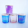 iridescent glass candle jars 8oz ion electroplated candle tealight holders multi-colors with wooden lids