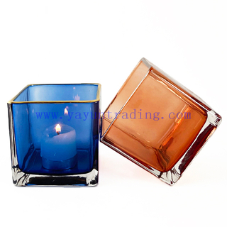 Cute Candle Jars Transparent Glass Square Blue Decorative Candle Jars