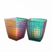 High Quality Square Glass Candle Holder With Stone Lid For Home Decor