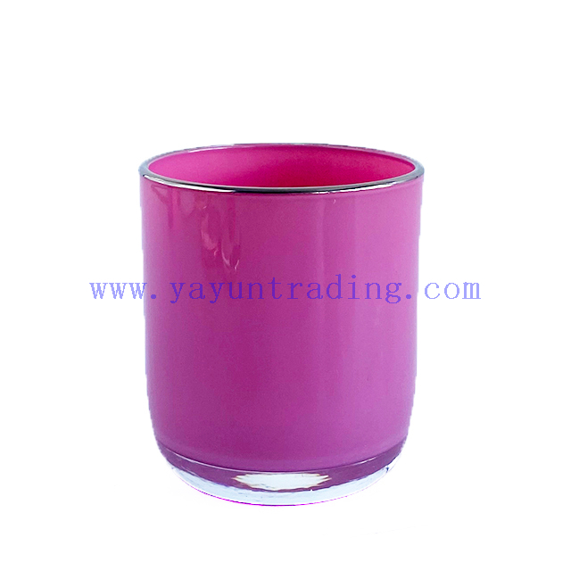 Luxury inside Spray Color Empty Votive Glass Candle Jar with Gold Rim