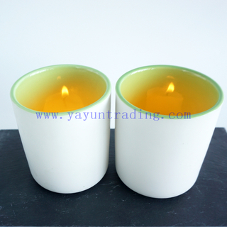 Fancy Ceramic Candle Holders 12oz Cylinder Votive Empty Wholesale Matt White Green Candle Jars