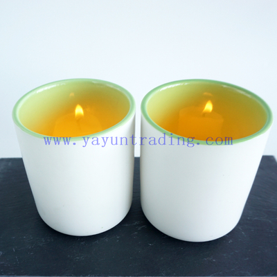 Fancy Ceramic Candle Holders 12oz Cylinder Votive Empty Wholesale Matt White Green Candle Jars