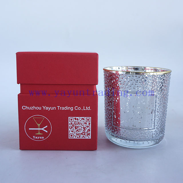 Various Volume Empty Electroplated Silver Mercury Glass Candle Cup with Gold Rim