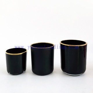 8oz 12oz 16oz Classical Glass Candlestick Holder Wirh Gold Rim And Ceramic Lids 