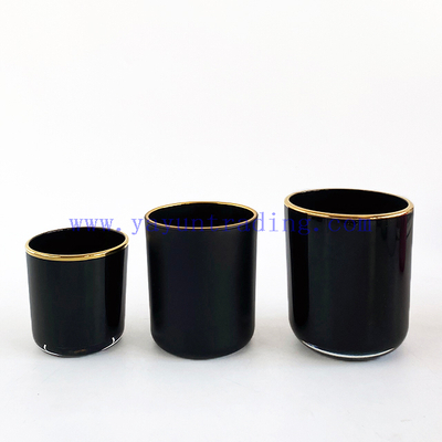 8oz 12oz 16oz Classical Glass Candlestick Holder Wirh Gold Rim And Ceramic Lids 