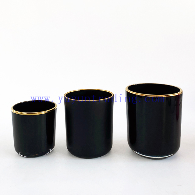 8oz 12oz 16oz Classical Glass Candlestick Holder Wirh Gold Rim And Ceramic Lids 
