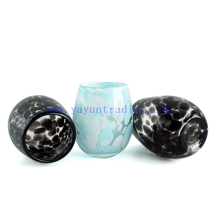 Yayun New design handmade black blue amber orange yellow leopard design candle jars 16oz egg candle container for home wedding 