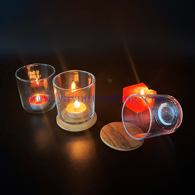 Hot Sell Luxury Candle Jars 8oz Clear Cheap Glass Candle Holder with Ceramic Wooden Lid
