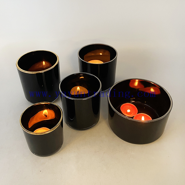 Empty Large Luxury 3 Wicks Inside Color Sprayed Black Big Size Candle Jar Gold/Silver Rimmed Empty Containers