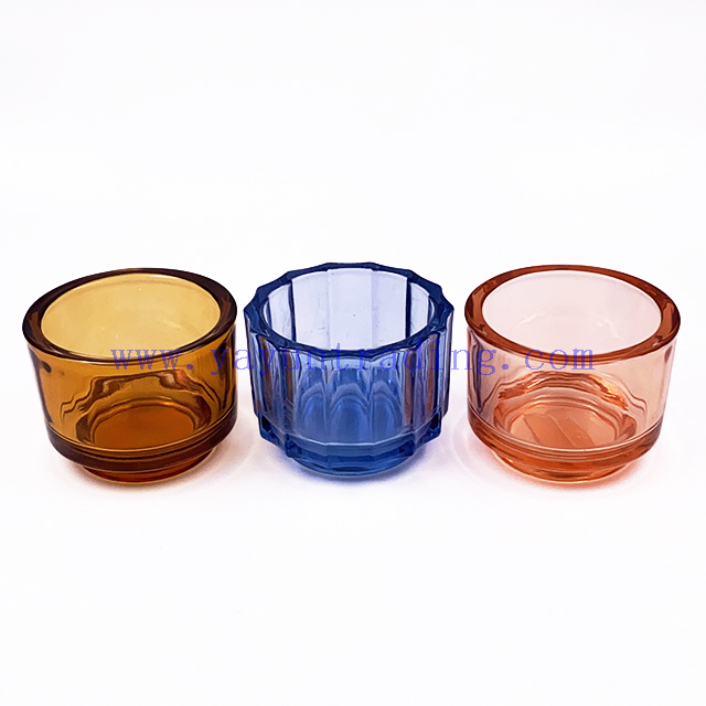 Wholesale Custom Stripe Design Thick Wall Candle Jars Tealight Glass Candle Holder