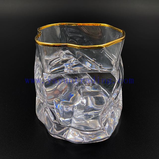 Simple Style Irregular Crystal Gold Rim Whiskey Glasses Glass Cup Creative Tumbler