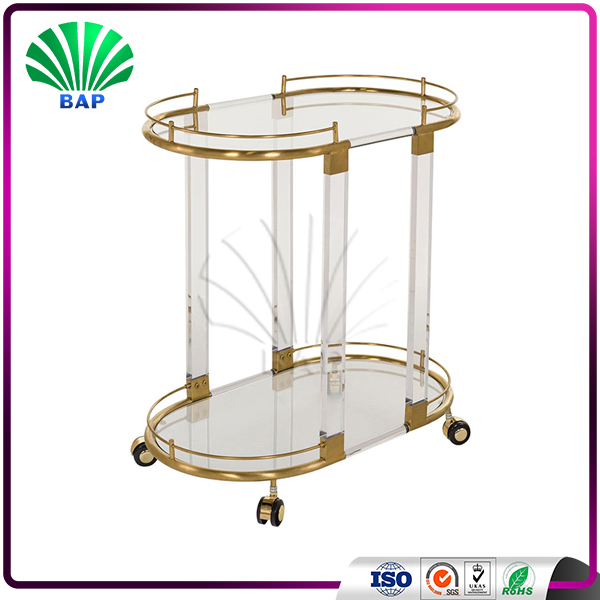 Modern Acrylic Lucite Furniture Metal Trolley Used for Hotel Restaurant 
