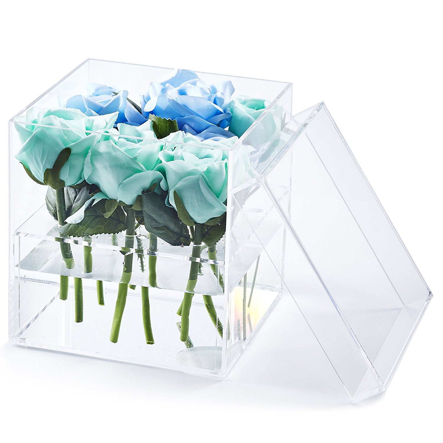 Clear Custom Size Cube Shape Acrylic Flowers Gift Display Box With Lid