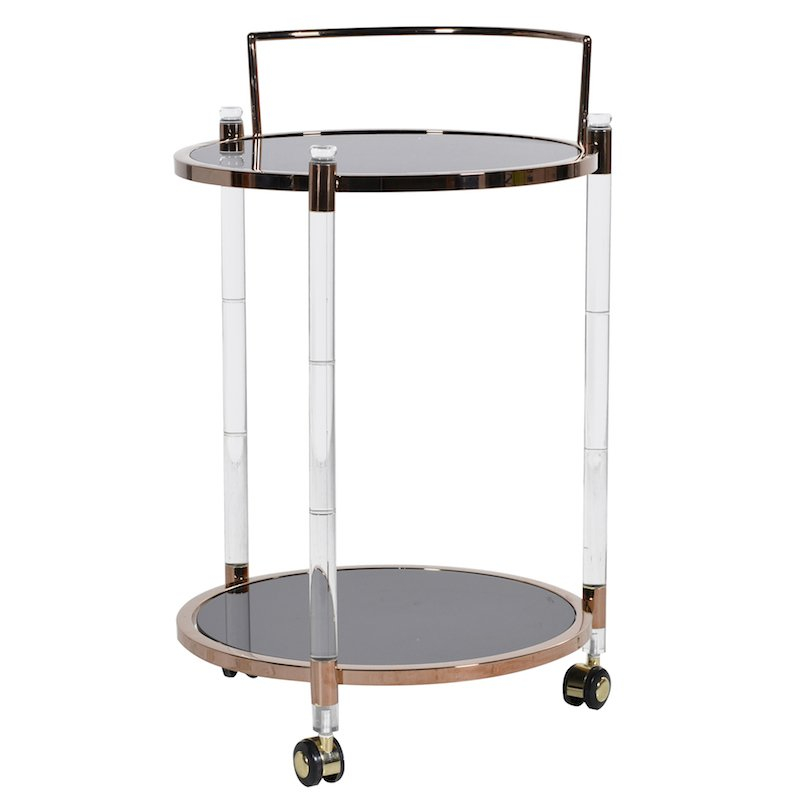 Acrylic Round Cart Plastic Tea Trolley with 3 Wheels for Hotel Housekeeping Service Furniture