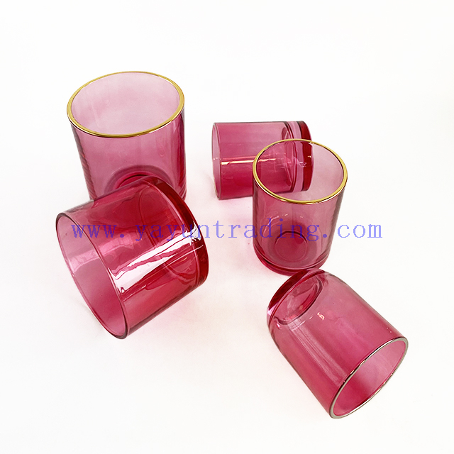 8oz 12oz 16oz Machinemade Pink Color Translucent Empty Glass Candle Jar