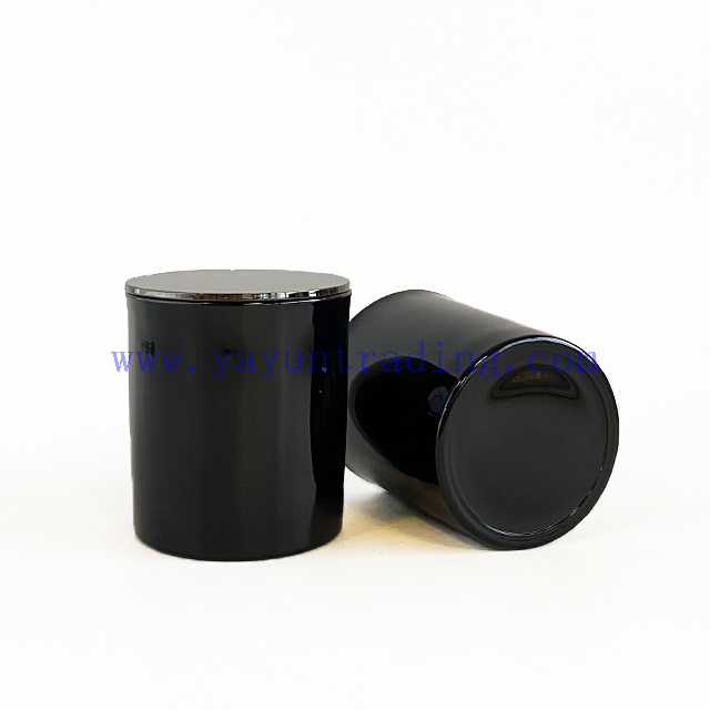 Custom Color Shiny Black Glass Candle Holder With Electroplated Black Lid