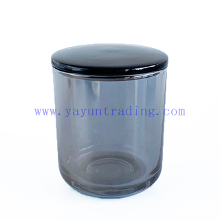 Custom Empty Glossy Gray Glass Candle Holder for Decor With Ceramic Lid
