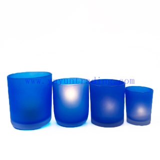 Popular Blue Matte Round Empty Glass Candle Jars For Candle Making