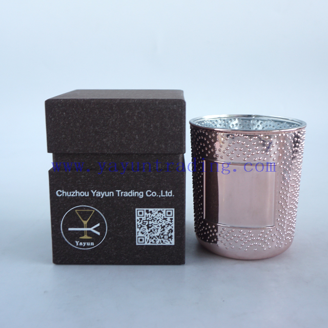 190/380ml Round Electroplated Rose Gold Shiny Glass Candle Vessel 