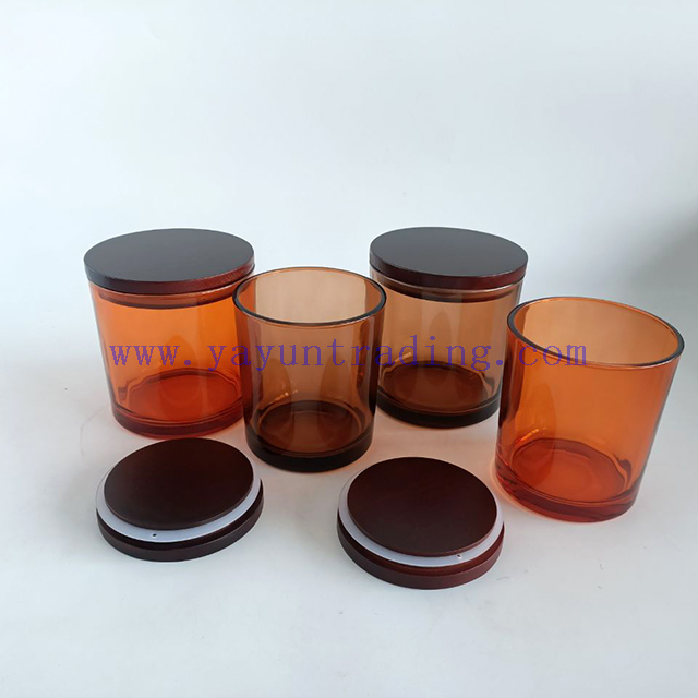 wholesale votives candle jars 12oz amber candle containers holder with wood lid for Christmas