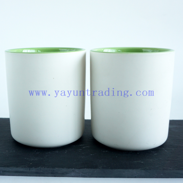 Fancy Ceramic Candle Holders 12oz Cylinder Votive Empty Wholesale Matt White Green Candle Jars