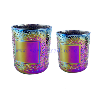 380ml Empty Round Iridescent Electroplated Glass Candle Tumbler