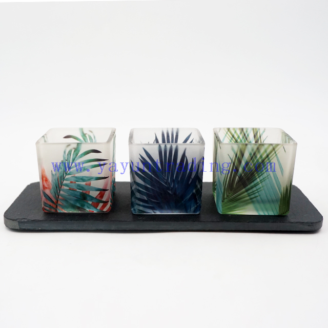 Various Pattern Translucent Square Tropical Rainforest Glass Candle Jar