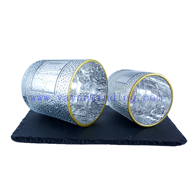Various Volume Empty Electroplated Silver Mercury Glass Candle Cup with Gold Rim