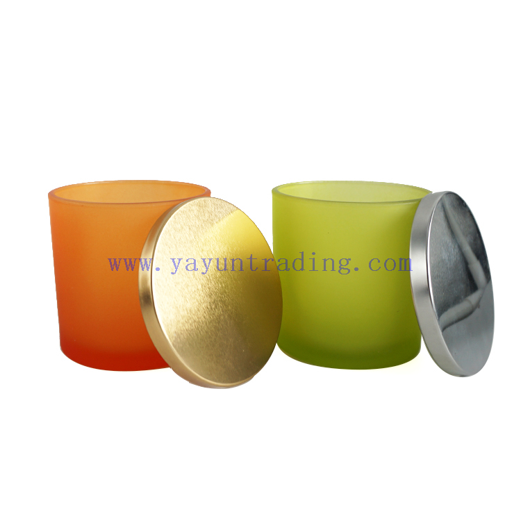 New Design Black Green Orange Glass Candle Jars 17oz Candle Holders with Metal Lids for Home Decor