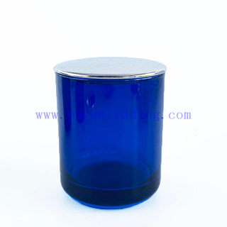 Fancy Design Unique Custom Decorative Blue Luxury Glass Candle Jar with Lid