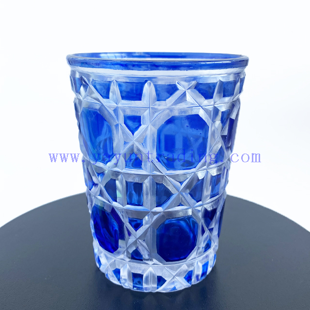 Delicate Hand Cut Ocean Blue Water Juice Milk Drinking Glass Cup
