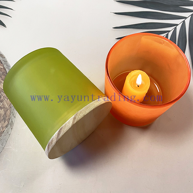 Colorful Flat Bottom Painted Matte Orange And Green Glass Candle Jars with Lids
