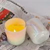 16oz White Pearl Iridescent Candle Holder Luxury Glass Holographic Jar For Candle Making