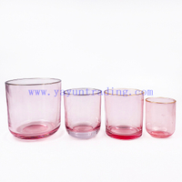 Luxury Shiny Votive Holder Custom Painted Vogue Empty Pink Glass Candle Jars with Gold Rim