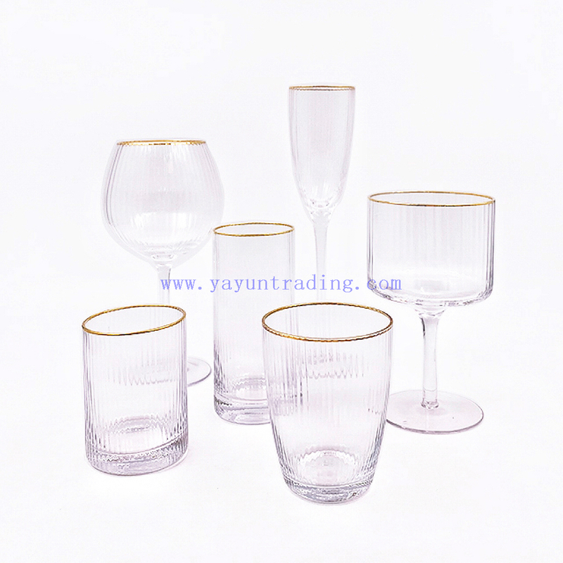 Japanese Style Simple Household Thick Bottom Crystal Glass Vertical Stripes Ribbed Martini Wine Glass