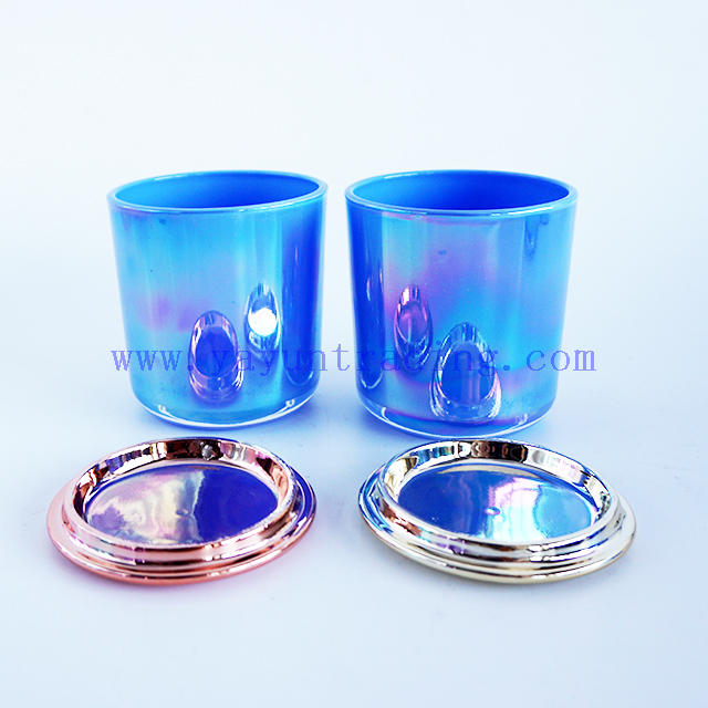 Luxury decorative custom colors ion plating glass candle holders jar 8oz with luxury ceramic lids