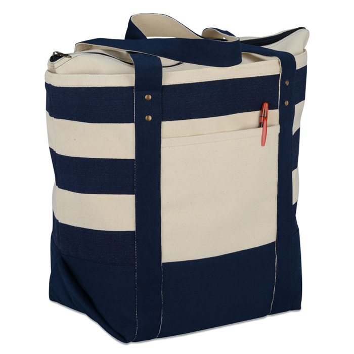 Personalised zipper canvas striped beach totes