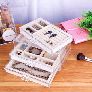 3-layer Acrylic Jewelry & Cosmetic Storage Display Boxes Jewelry Oganizer Drawer