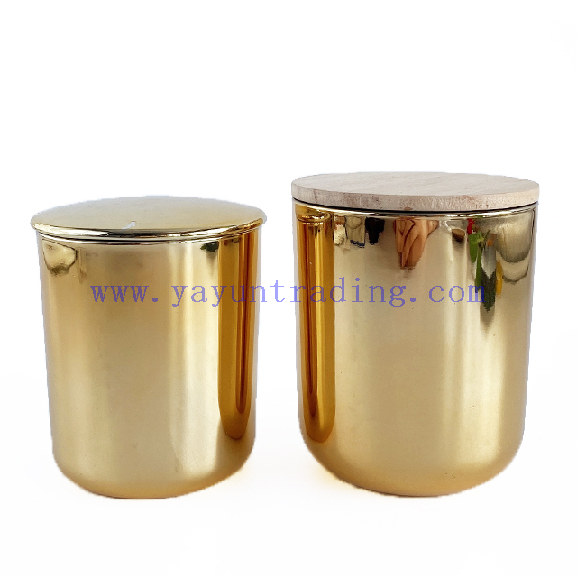 Luxury Custom Colored Empty Electroplated Gold Candle Jars with Lids