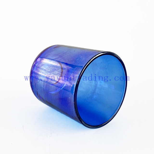 Luxury Iridescent Cobalt Blue Glass Candle Jar for Home Decor