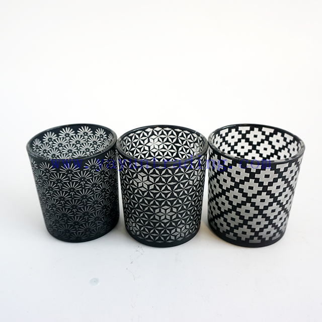 6oz hot sale laser cut black frosted glass candle holders unique candle vessels with black ceramic lids