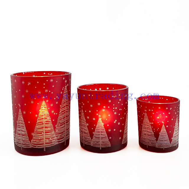 Christmas Tree Glass Candle Holder Red Candle Jar For New Year