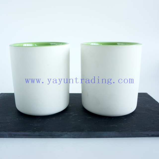 Fancy Ceramic Candle Holders 12oz Cylinder Votive Empty Wholesale Matt White Green Candle Jars