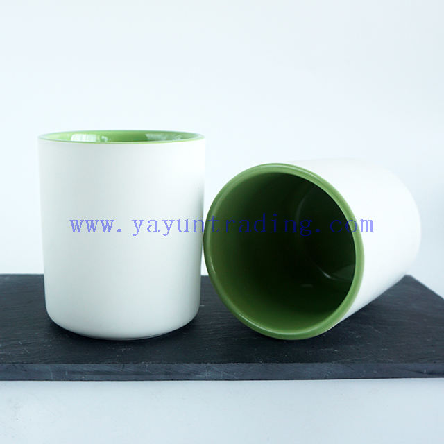 Fancy Ceramic Candle Holders 12oz Cylinder Votive Empty Wholesale Matt White Green Candle Jars
