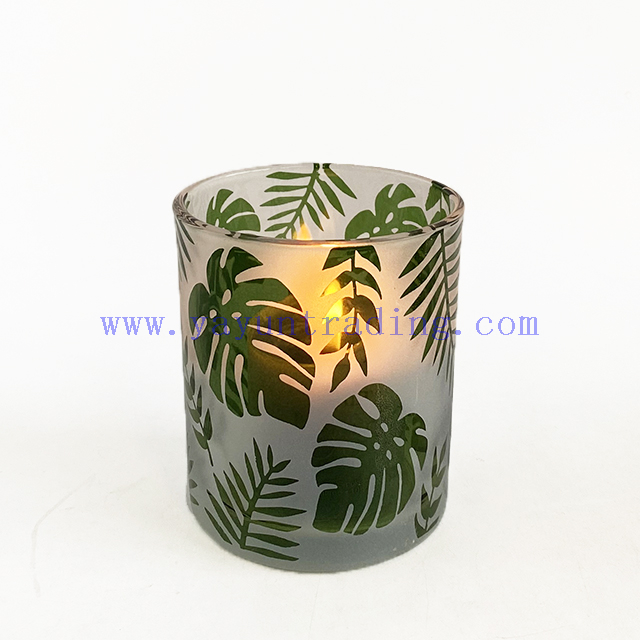 Set 3 Modern Sandblasted Decal Logo Pattern Glass Candle Holder