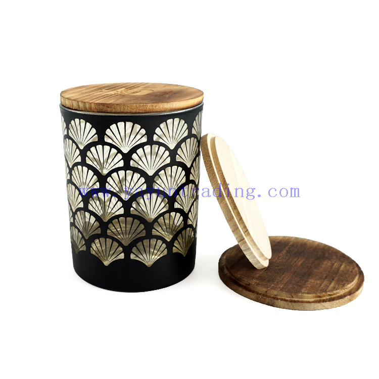 600ml black large luxury laser engraving custom frosted empty wholesale black glass candle jar 
