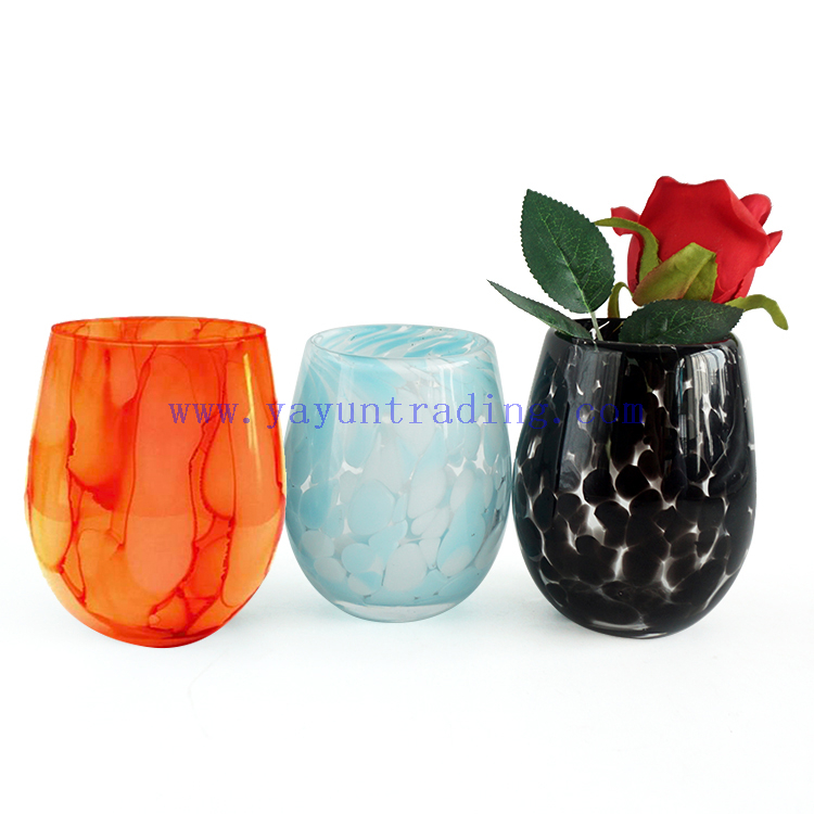 Yayun New design handmade black blue amber orange yellow leopard design candle jars 16oz egg candle container for home wedding 